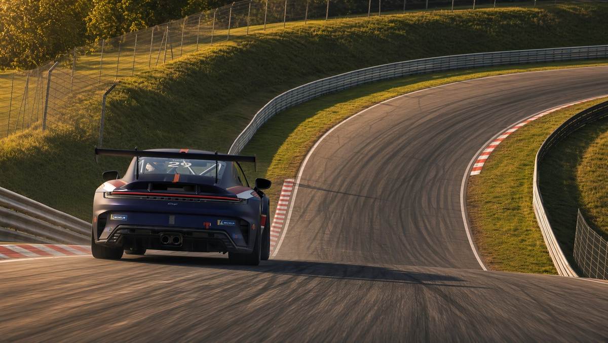Porsche GT4 op een bergachtig circuit — beginnersgids simracen